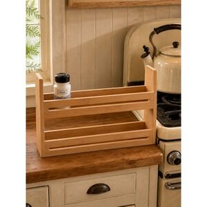 Bamboo Spice Rack Organizer 2 Tier Natural Wood Kitchen Countertop Storage Shelf